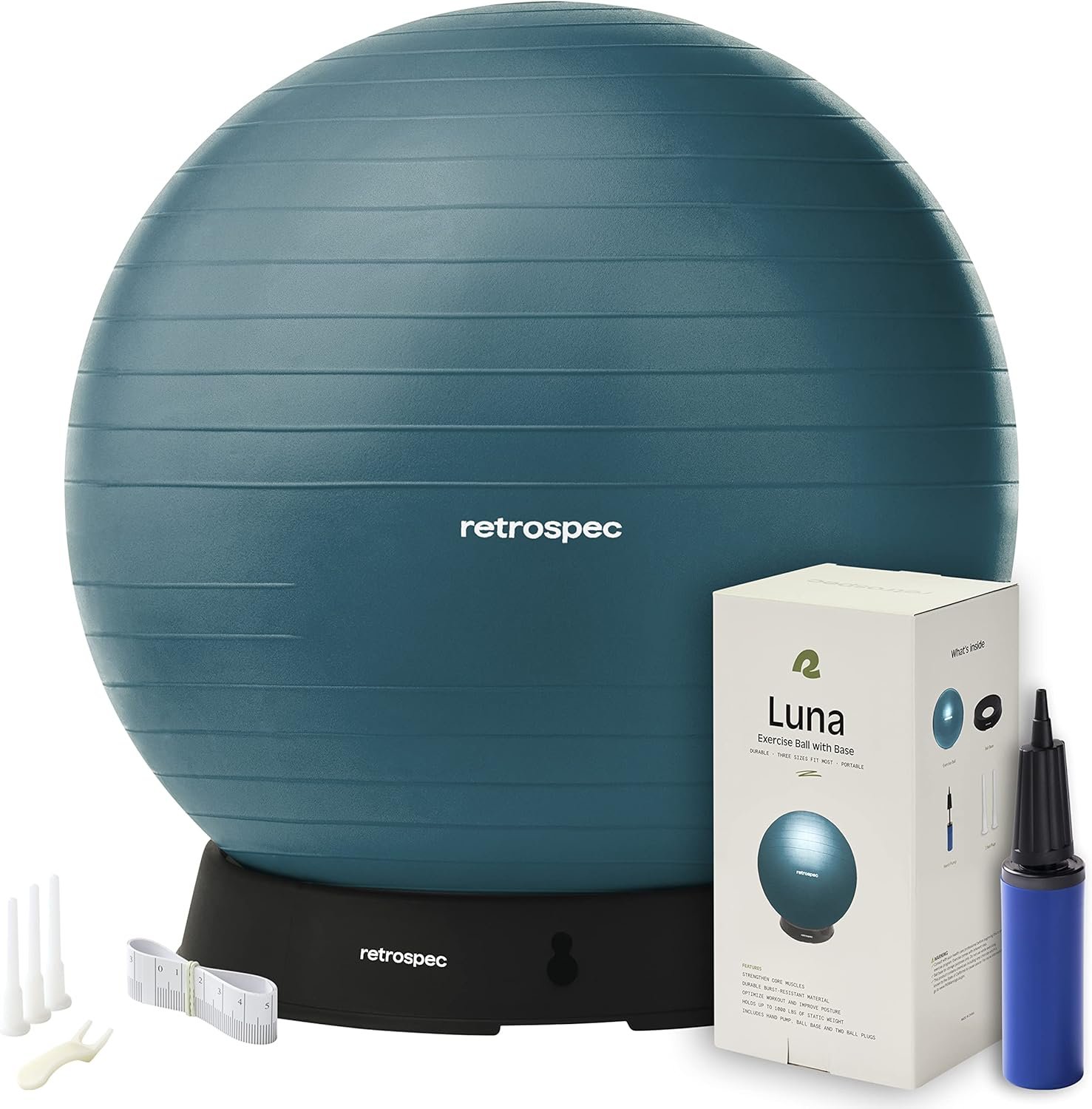 Retrospec Luna Exercise Ball with Pump – Anti-Burst Fitness Equipment for Yoga, Core Training & Stability – Home Gym Swiss Ball for Office & Pregnancy