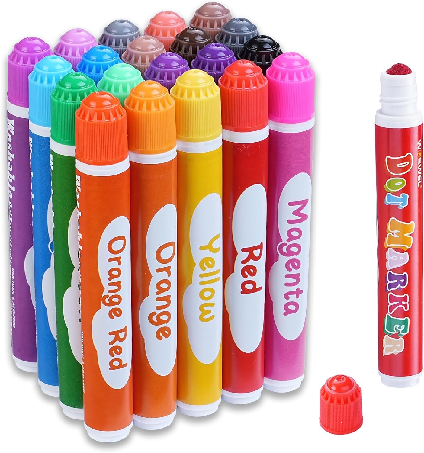 WOSWEL Dot Markers, 20 Colors Washable Dot Paint Markers for Toddlers Kids Preschool, Bingo Daubers Supplies, Painting Art and Crafts Kits Coloring Set, Class Valentine Gift Art Party