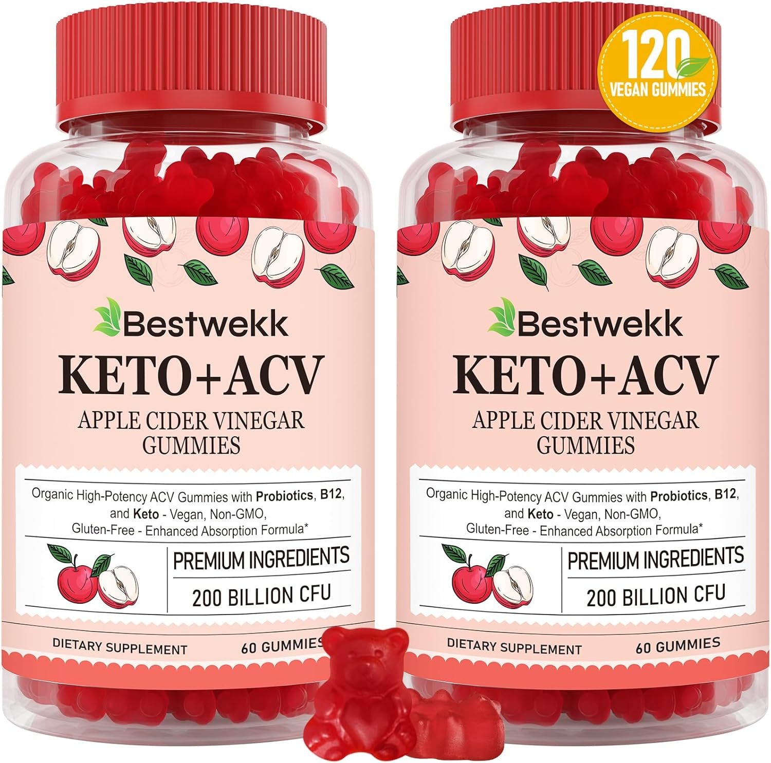 Apple Cider Vinegar Gummies, Max Strength 2000mg ACV Gummy with Probiotics, B12 and Keto Support, For Digestion, Metabolism, Detox, Gut & Immune Health, Gelatin-Free, Non-GMO, 120 keto acv gummies