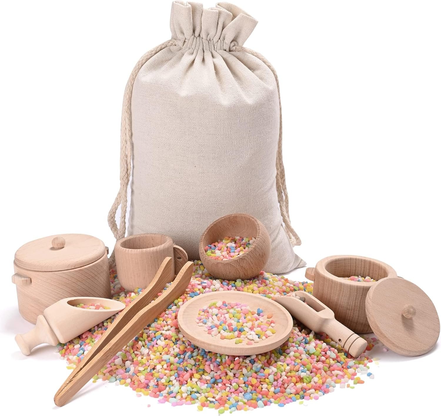 Sensory Bin Toys for Toddlers – Montessori & Waldorf Pretend Play Dish & Tongs – Fine Motor Learning Toys for Sensory Table Activities