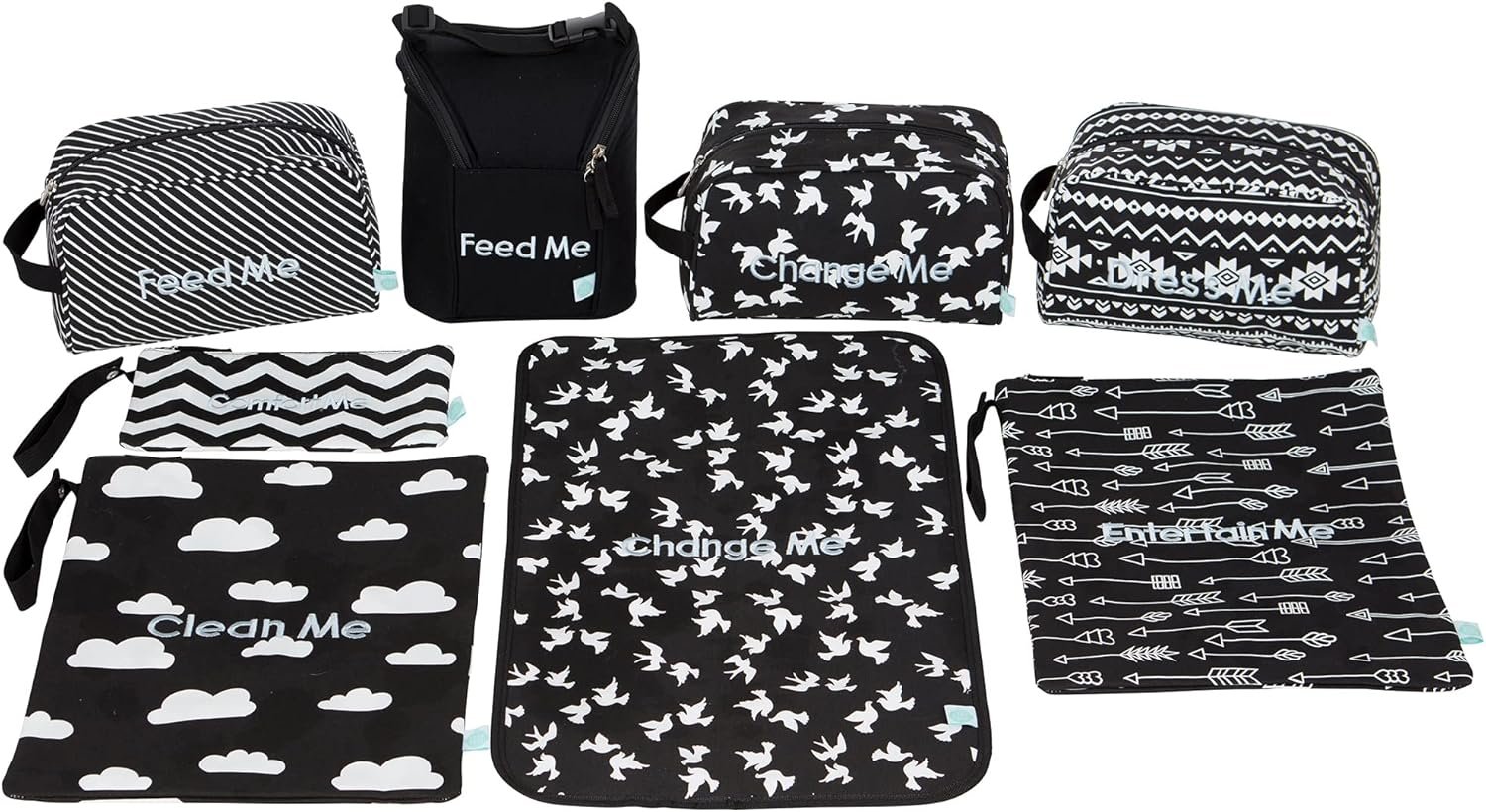 Easy Baby – Diaper, Bottle, and Supplies – Organizer Pouches and Changing Pad – Change, Feed, Dress, and Clean Me (8 Pack Brooklyn) | Organizing Packing Tote Cubes for Baby Items
