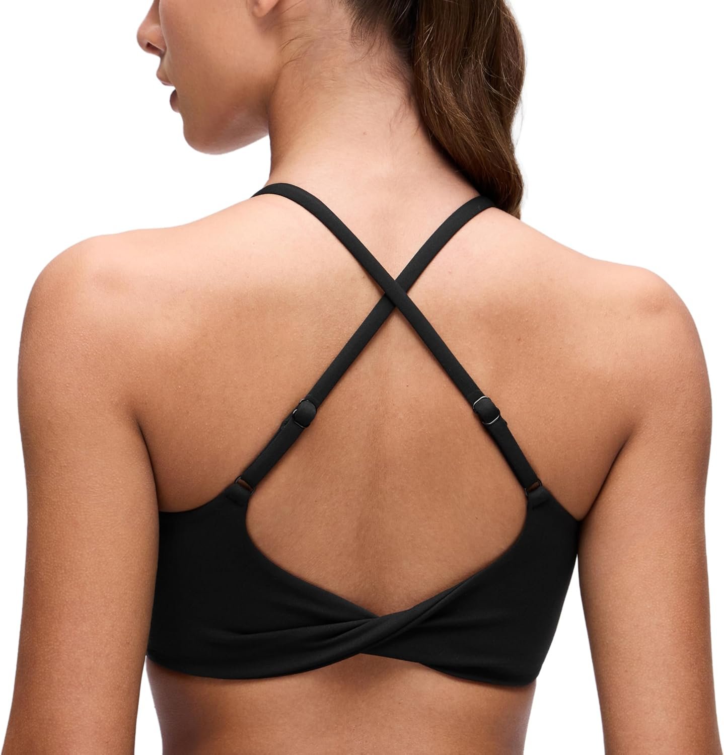 CRZ YOGA Butterluxe Twist Cross Back Sports Bras for Women – U Neck Padded Adjustable Spaghetti Straps Yoga Top
