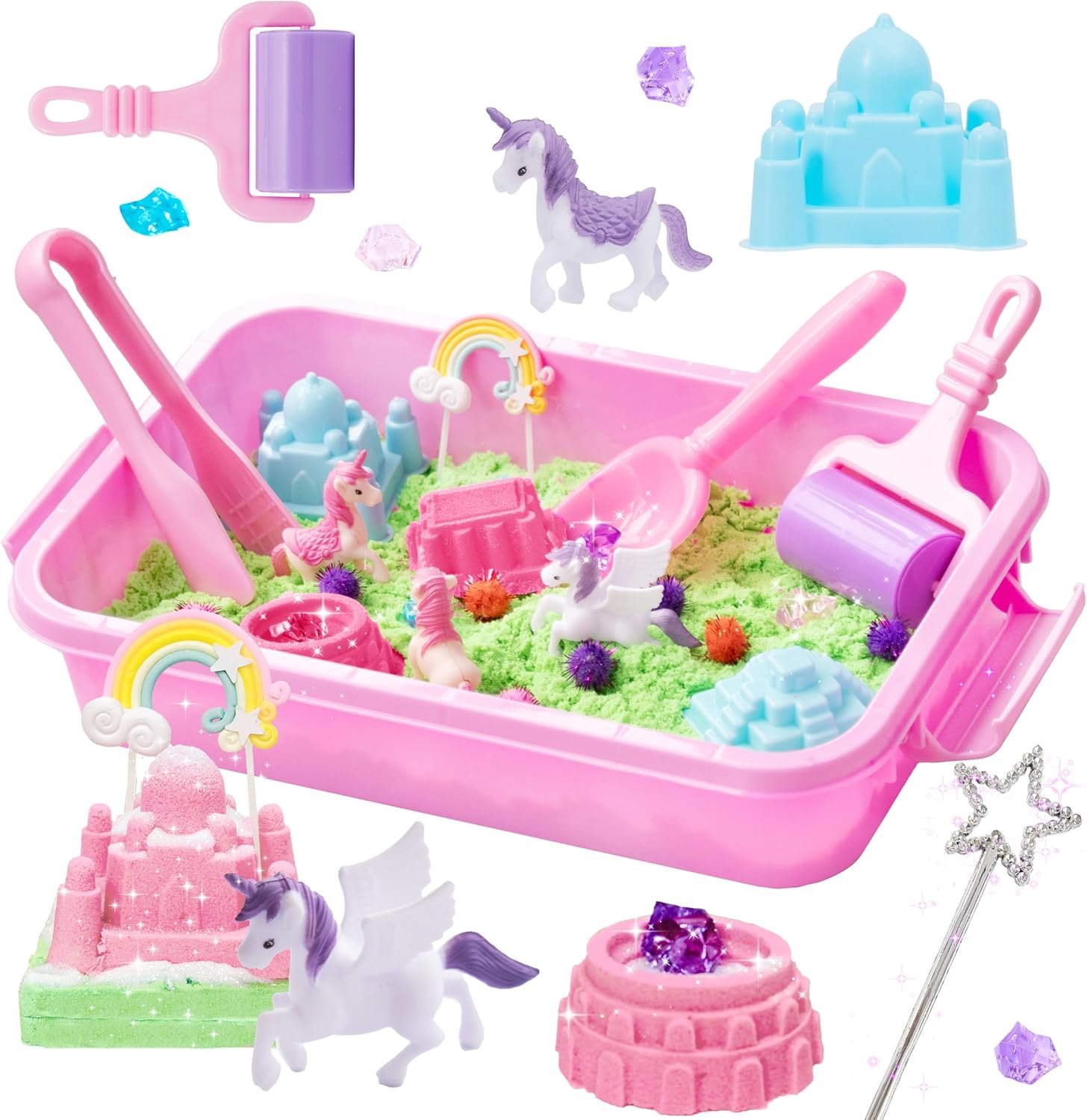 Carolart Unicorn Sensory bin, Unicorn Toy for Kids,Castle Moulds, Sand Art kit for Boys and Girl, Sensory Sand for Toddlers 3+………