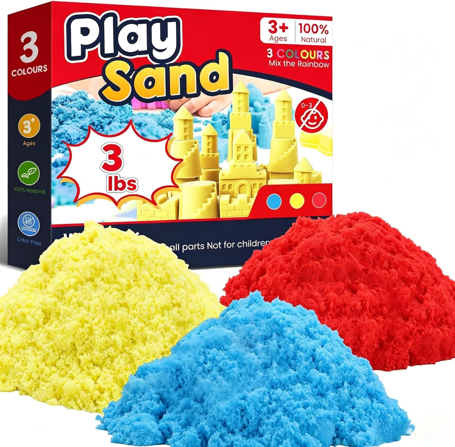 FURWEY 3lbs Play Sand,Mixed Packaging of 3-Color Sensory Sand,Suitable for Children to Shaping, Squeezing and Sculpting（Without Molds）