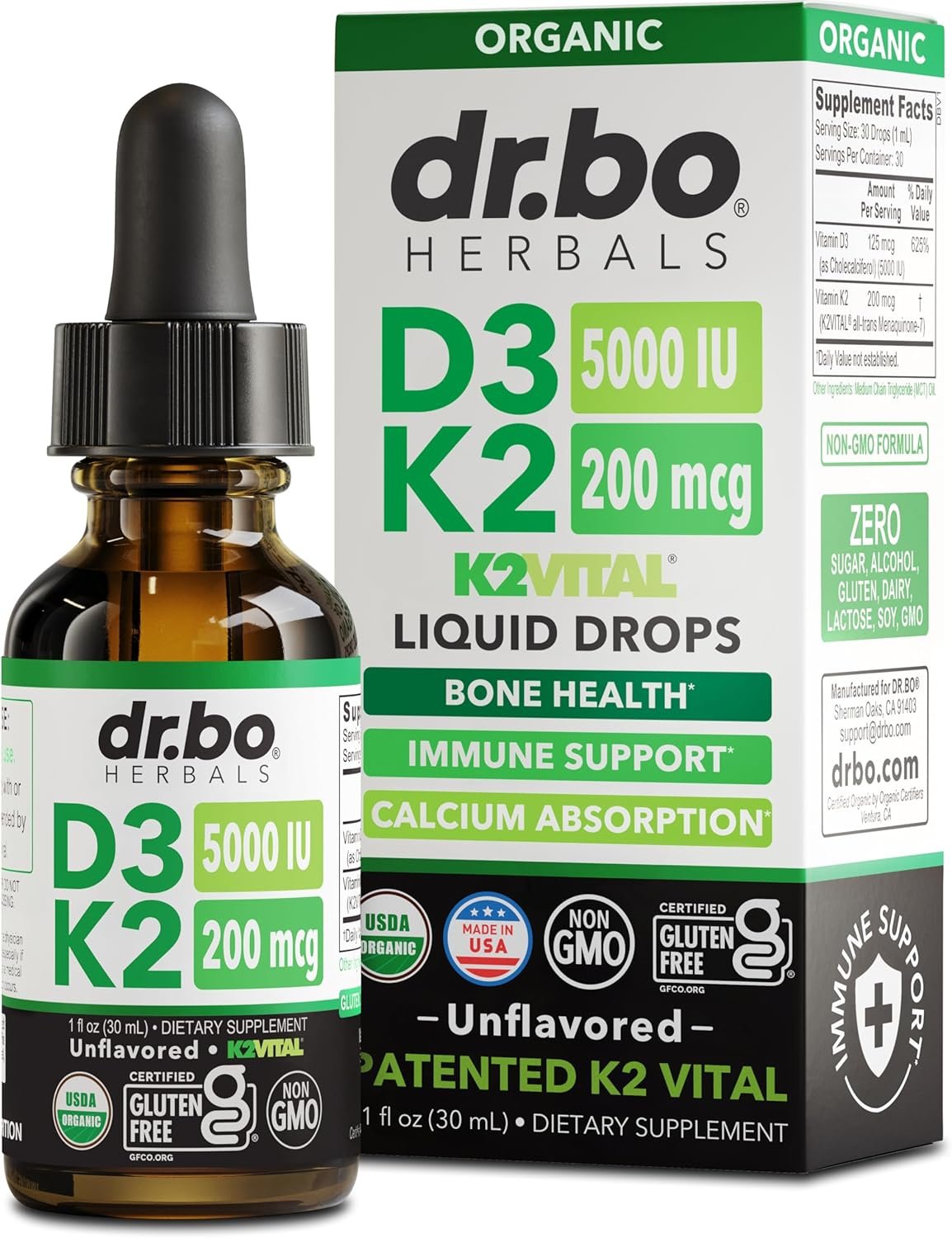 Vitamin D3 K2 Liquid Drops – Organic D3K2 Vitamin D3 K2 Drops Liquid Supplement MCT Oil for Adults & Kids, Calcium Absorption Strong Bones – Vit D and K 5000 IU Supplements, Vitamins D + K MK7 1 Fl Oz