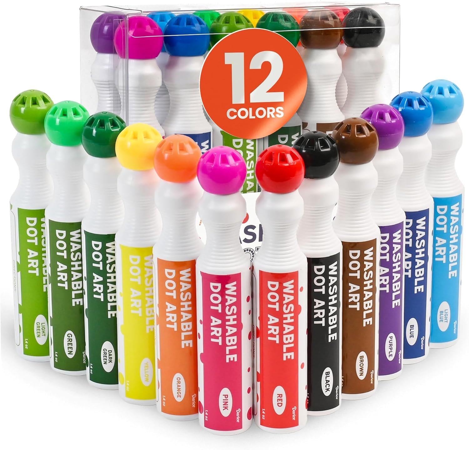 Washable Dot Markers for Toddlers, 12 Colors (40ml 1.35oz) Paint Marker Dot Art Set, Water Based Non-Toxic Bingo Daubers for Kids