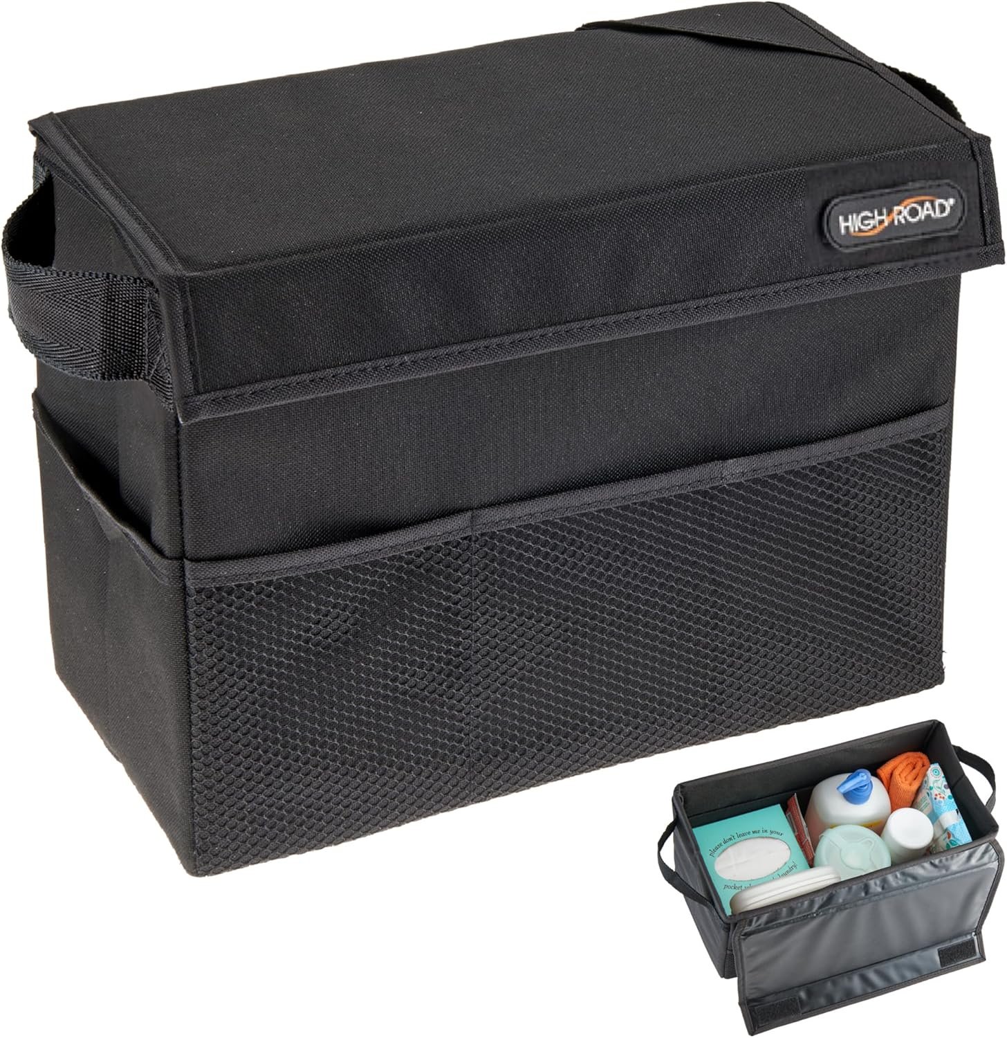 High Road Carganizer Car Storage Bin with Lid – Multipurpose Storage Box for Car for the Back Seat, Front Seat or Trunk – Univeral Car Organizer Fits All Vehicles