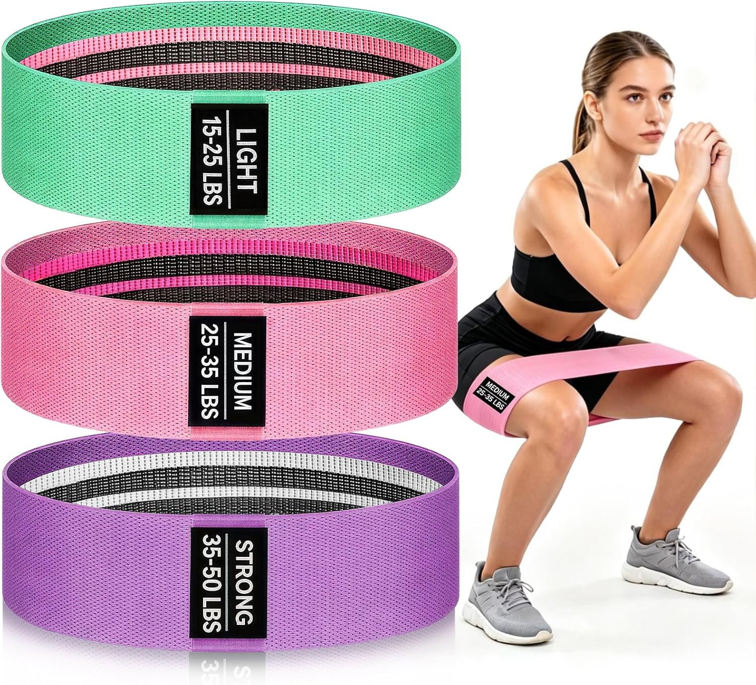 OKbulter Resistance Bands for Working Out, 3 Levels Exercise Bands Set for Legs, Hips, Strength Training, Pilates, Yoga and Rehab for Women & Men