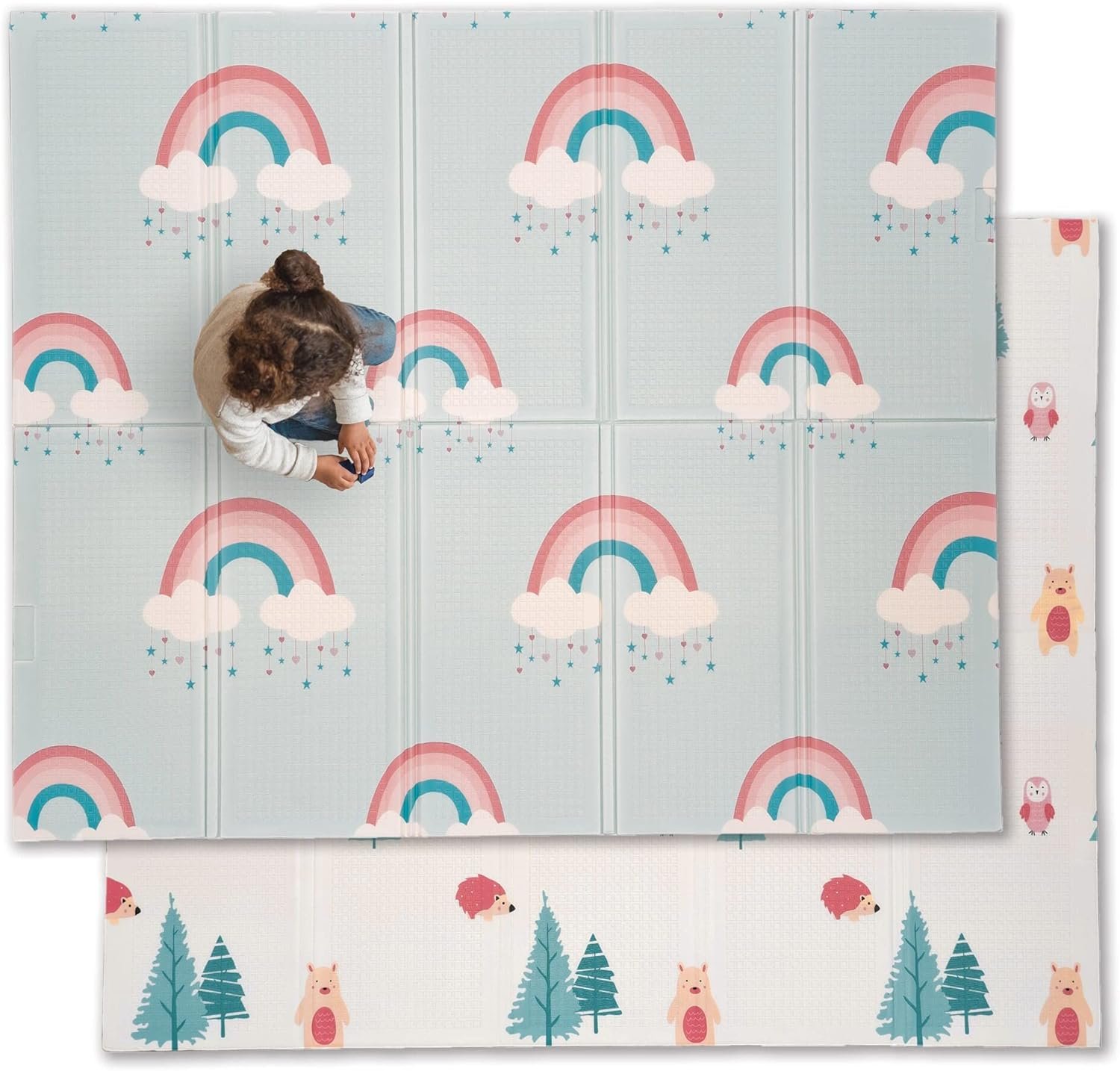 JumpOff Jo Foldable Foam Play Mat – Large Waterproof Baby & Toddler Activity Floor Mat, Double-Sided 70 x 59 Inch Play Surface