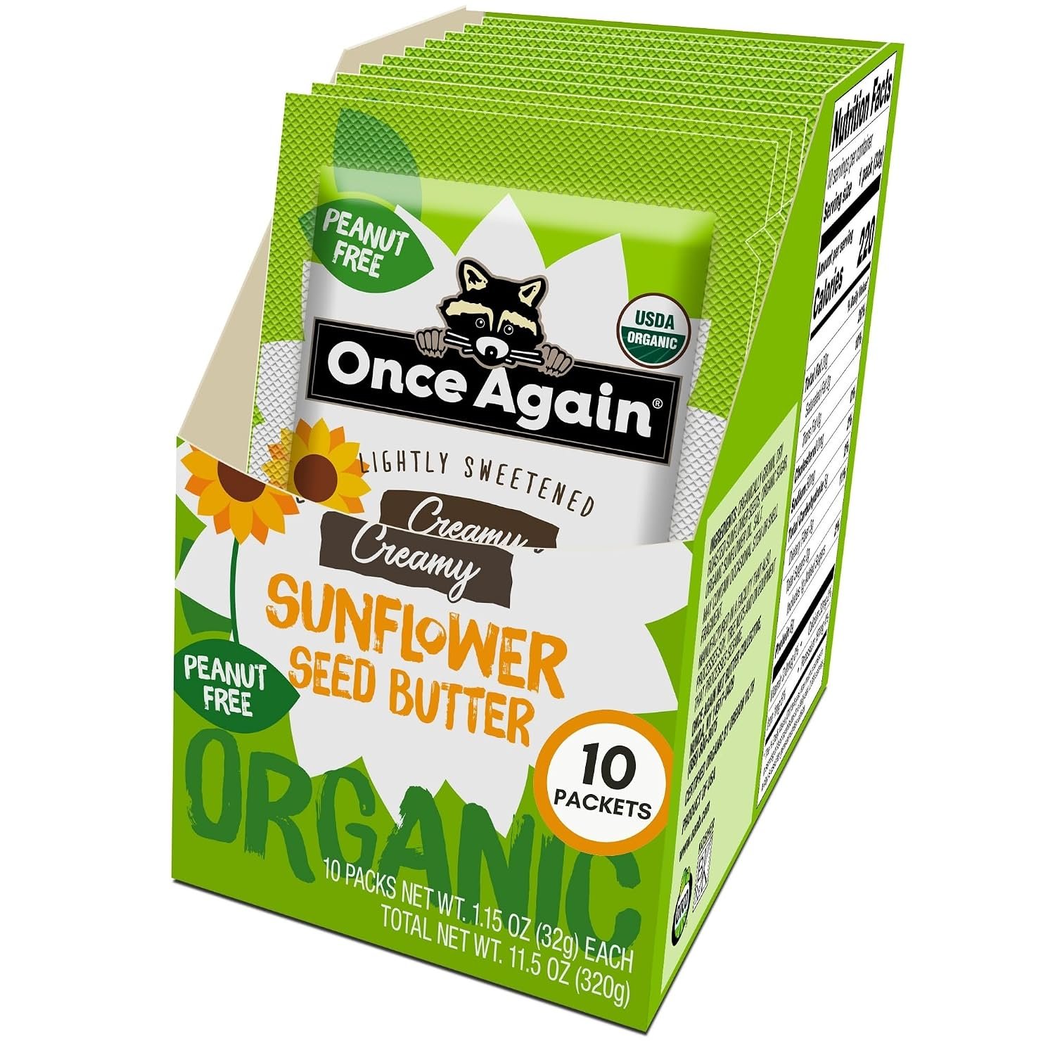 Once Again Organic Sunflower Butter Packets – Individual Sunflower Butter Packets for Snacks, Travel, Lunches – Single Serve Squeeze Packs – Vegan, Non-GMO, Gluten Free – 1.15 Ounce Packs, 10 Count