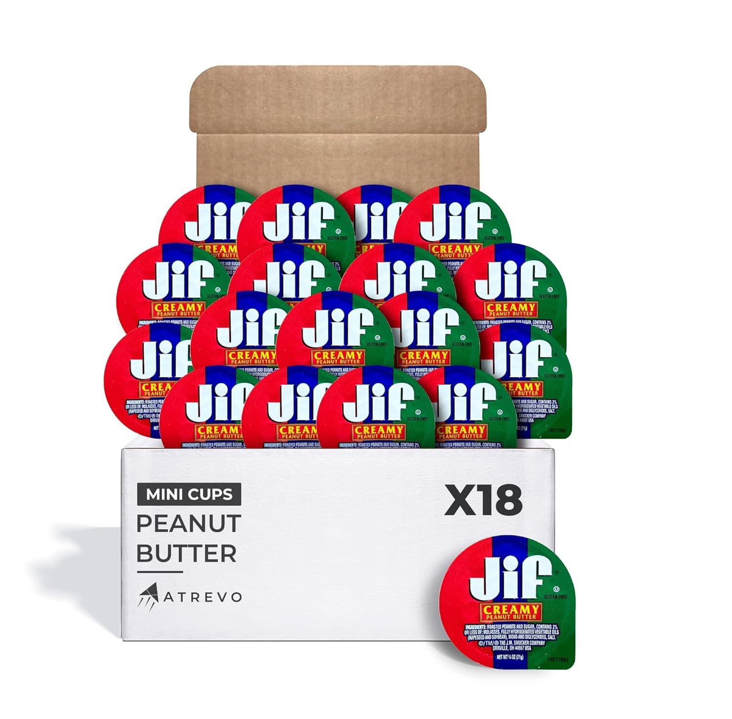 Peanut Butter To-Go Cups, Natural & Creamy 0.75 oz Single-Serve, Pack of 18 with Wooden Spoons – Office Holiday Snacks, Coworker Gift Ideas, Secret Santa Gift, Holiday Treats