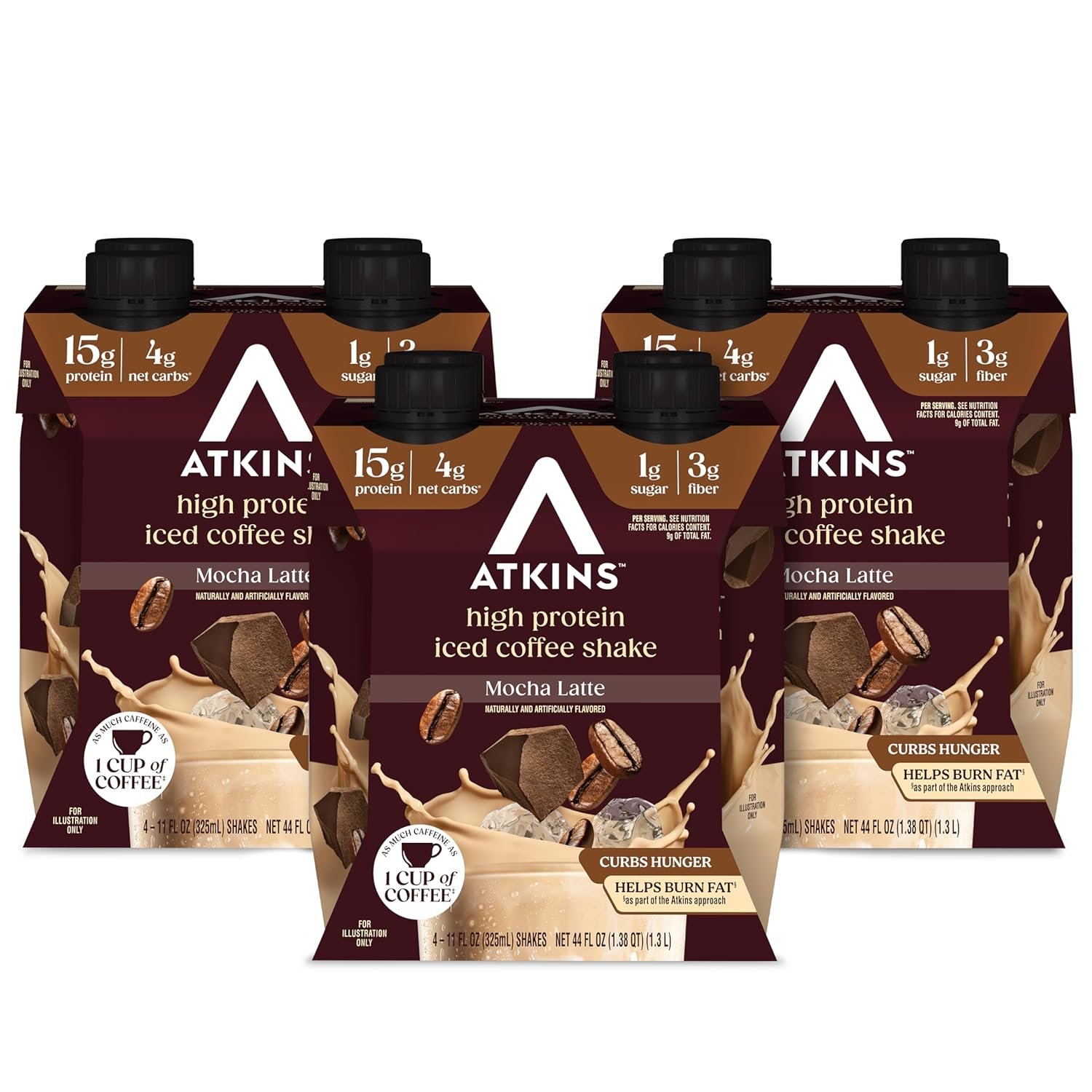 Atkins Mocha Latte Iced Coffee Flavored Protein Shake, High Protein, Low Glycemic, Low Carb and Low Sugar Shakes, Keto-Friendly, 12 Pack