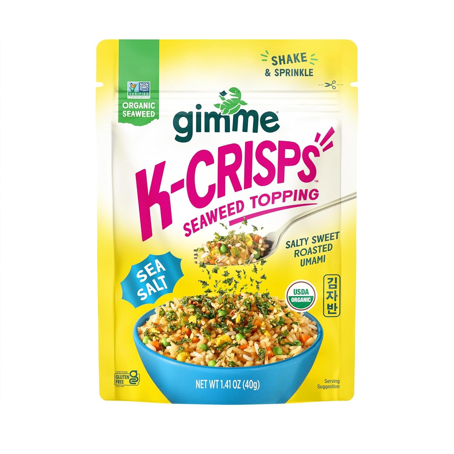 Gimme K-Crisps Sea Salt – Organic Seaweed Topping, Jaban, Salty Sweet Roasted Umami, Non GMO, Gluten Free, Vegan, 1.41 OZ