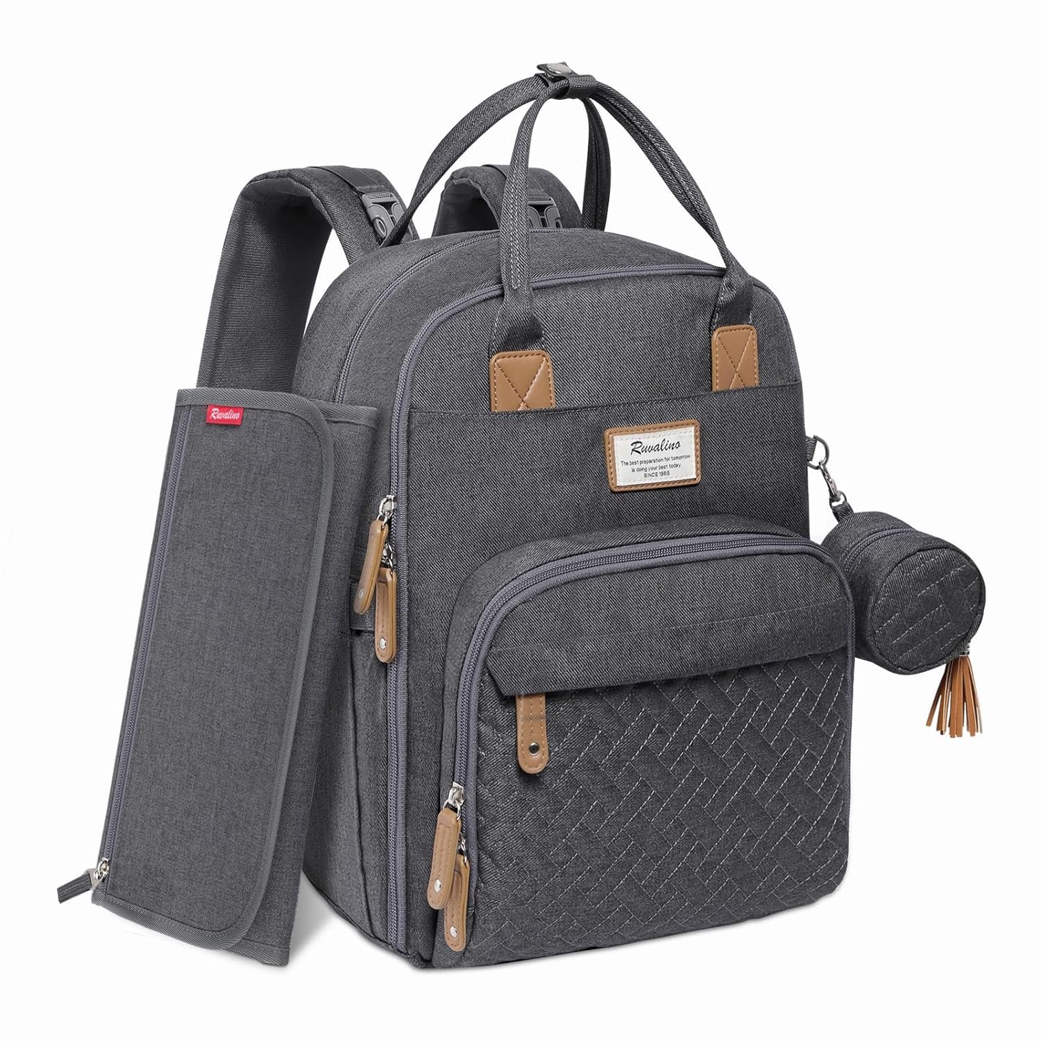 RUVALINO Diaper Bag Backpack, Multifunction Travel Pack Maternity Baby Changing Bags, Large Capacity, Waterproof, Dark Gray