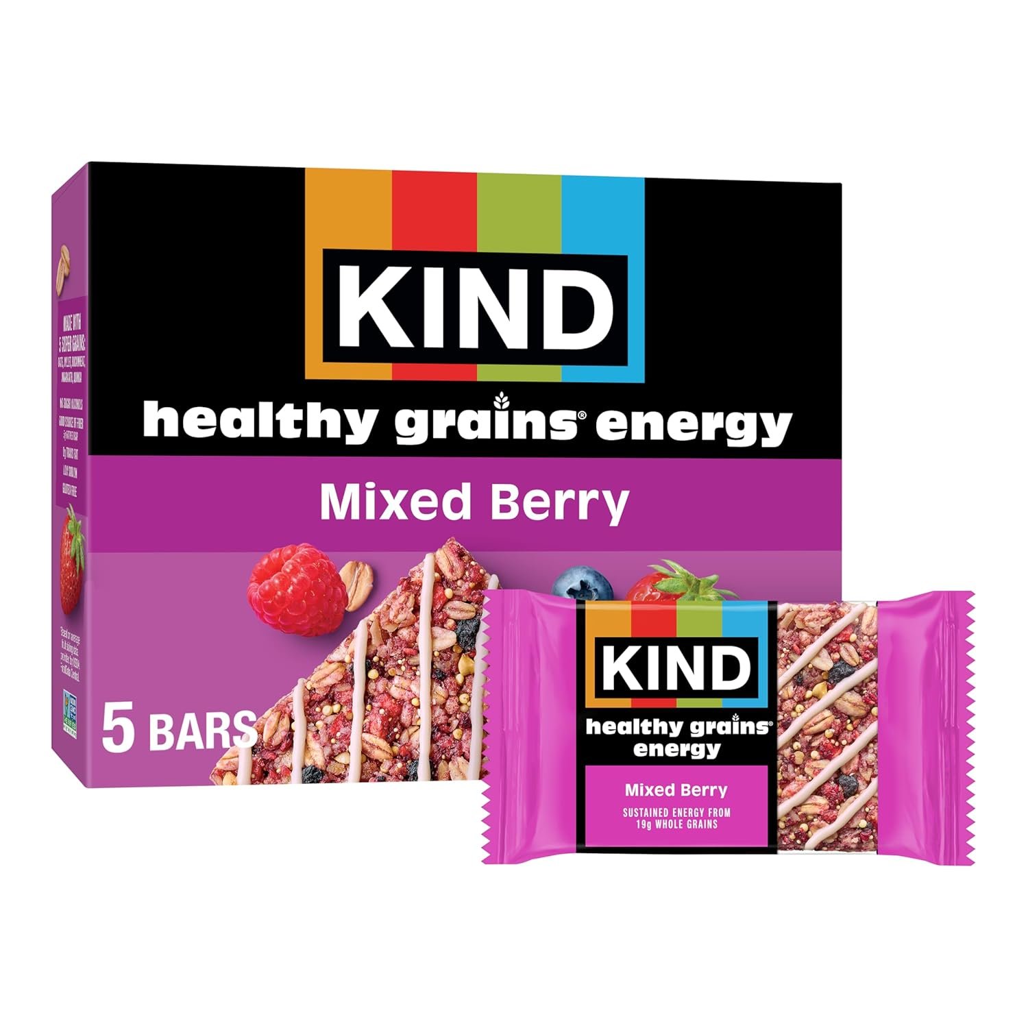 KIND Healthy Grains Energy Bars, Mixed Berry, Gluten Free, Healthy Snacks, 19g Whole Grains, 5 Count