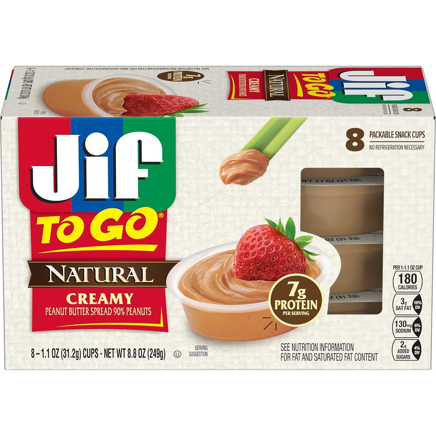 Jif To Go Natural Creamy Peanut Butter Spread, 1.1 Ounce (8 Pack)