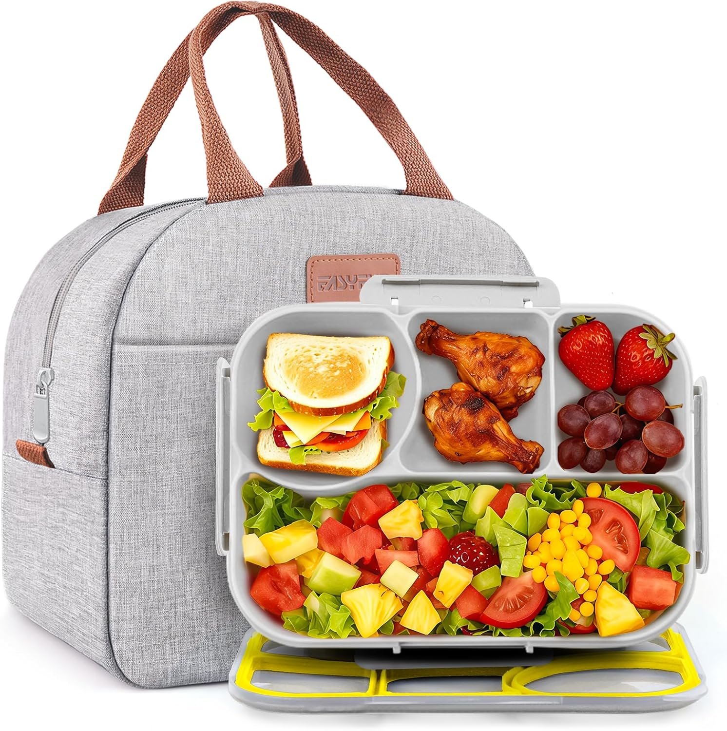 Lunch Box Set Bento Box, 4-Compartment Lunch Containers,High Capacity Lunch Tote Bags for Work, Travel, Outdoor (Grey)