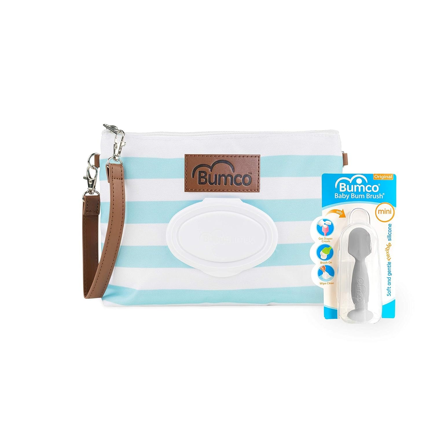 Bumco Diaper Clutch Bag and Mini Cream Spatula – Baby Travel Essentials, Small Bag with Wipes Dispenser, BPA-Free Butt Spatula, Mini Cream Applicator with Case