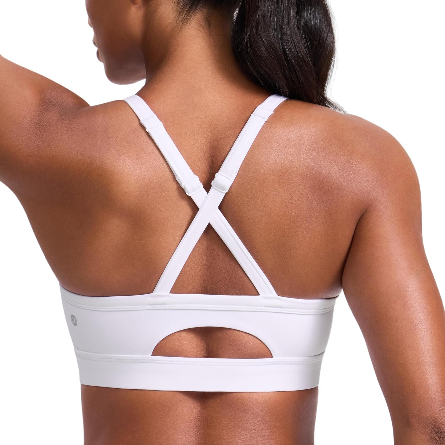 CRZ YOGA Butterlift Cut-Out Cross Back Sports Bras for Women – Medium Impact Adjustable Thin Straps Pilates Padded Gym Tops