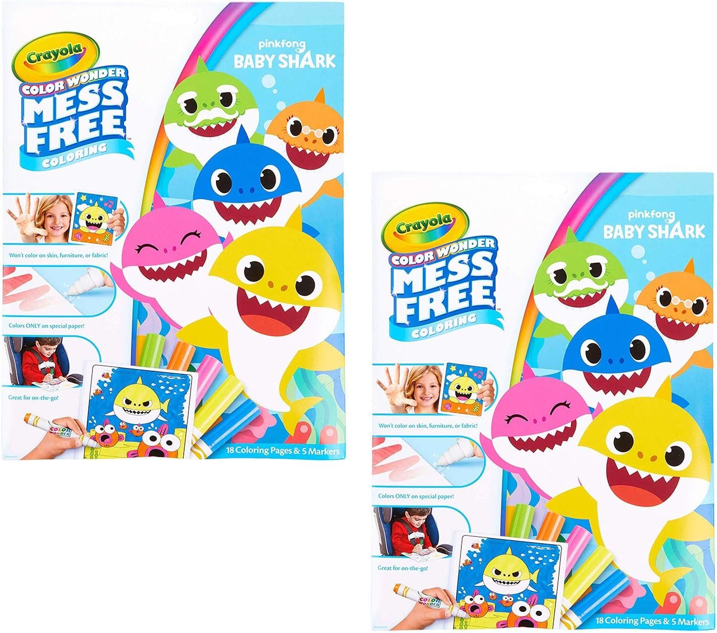 Baby Shark Coloring Pages, Color Wonder, Mess Free Coloring, Gift for Kids, Age 3, 4, 5, 6 (2 Pack)