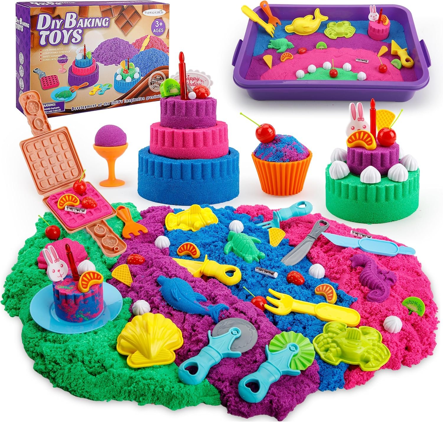 YIDESTARS Sensory Play Kit: Sand Art & Ice Cream Toy – 4lbs Colorful Sand,Molds,Tools,Sandbox w/Lid – Fun Gift for Kids(3-8)