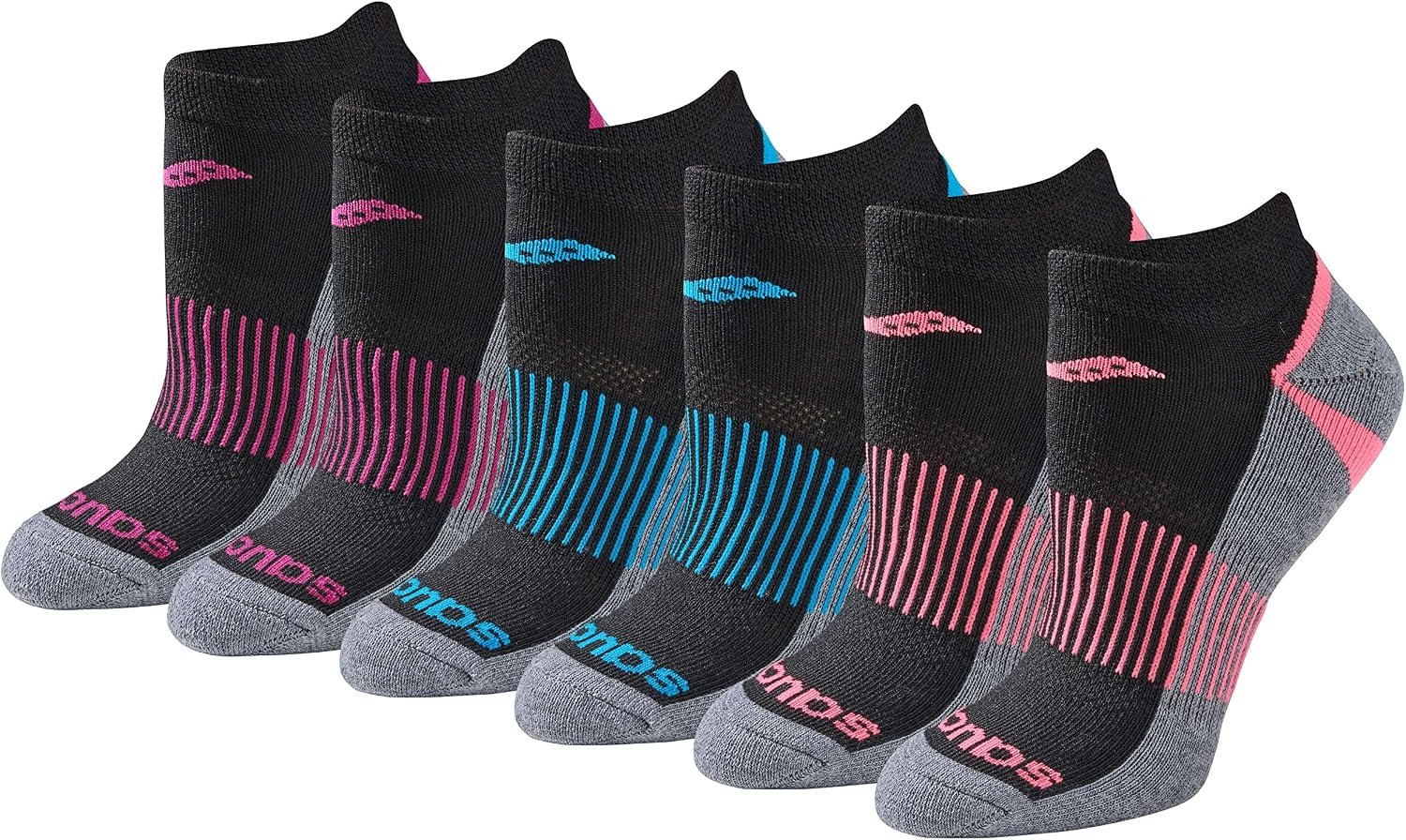 Saucony Women’s RunDry Performance Selective Cushion Socks, Available in S-L (6, 12 Pairs)