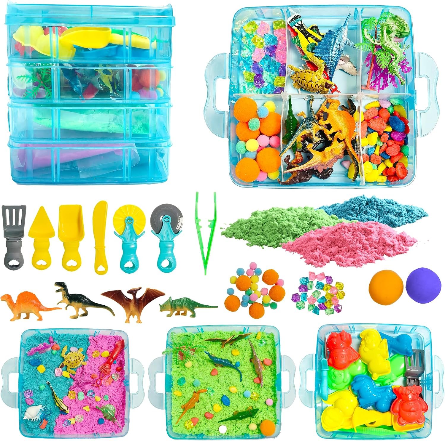 Dino & Ocean Sensory Bin, Dino & Ocean Sensory Toys with Play Sand for Toddlers Boys and Girls,Kids Toys Gift Sand Box for Age 3 4 5 6 7 8