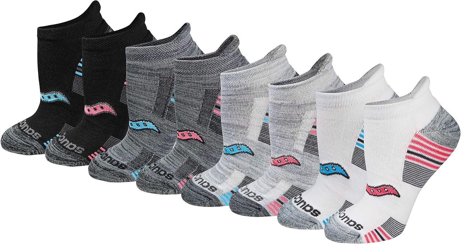 Saucony Women’s RunDry Performance Heel Tab Athletic Socks, Available in S-L (8, 16, 24 Pairs)