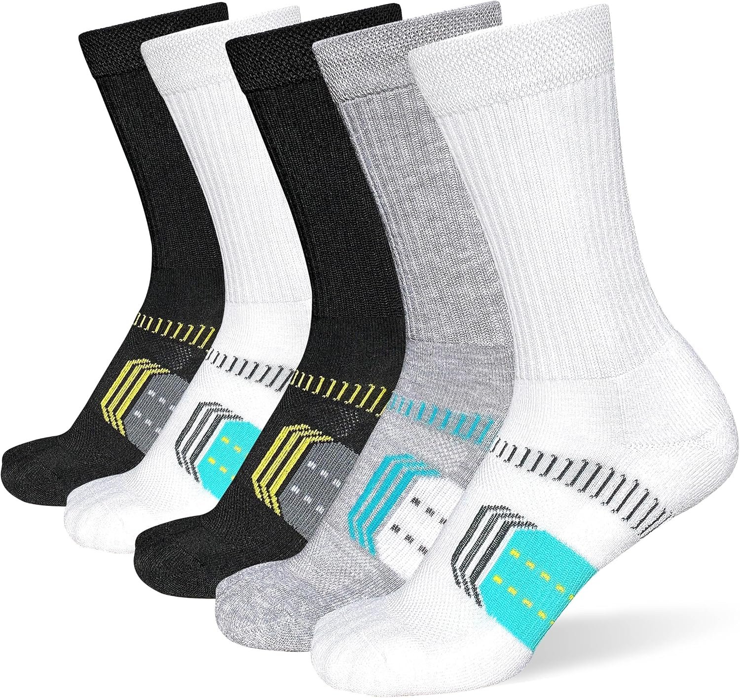 suaskk Womens Cushioned Athletic Running Crew Socks Breathable Wicking Comfort Hiking Socks 5 Pairs