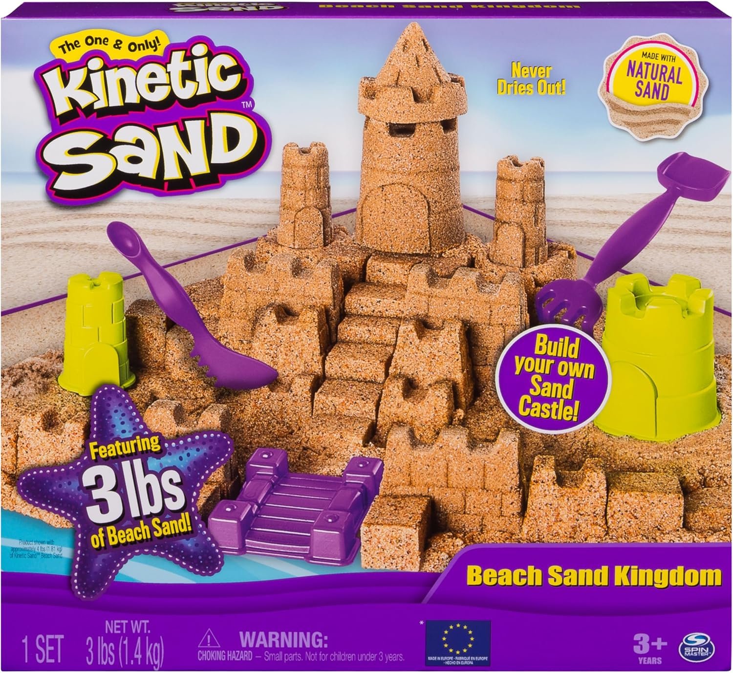 Kinetic Sand Beach Sand Kingdom Playset with 3lbs of Beach Sand, Includes Molds and Tools, Play Sand Sensory Toys for Kids Ages 3 and up