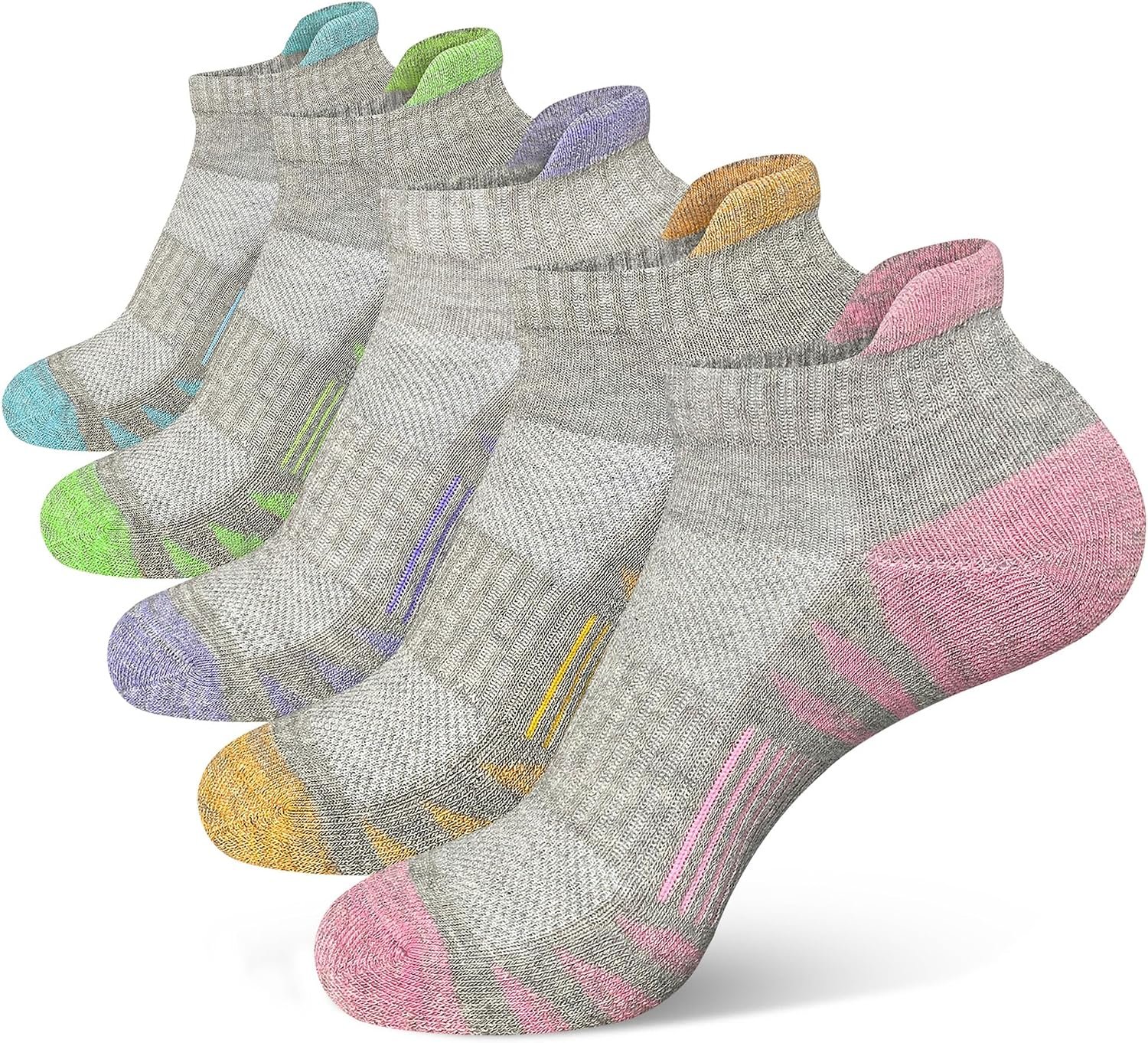 Heyoboy Womens Ankle Anti-blister Thick Cushioned Wicking Odor Resist Athletic Running Socks 5 Pairs
