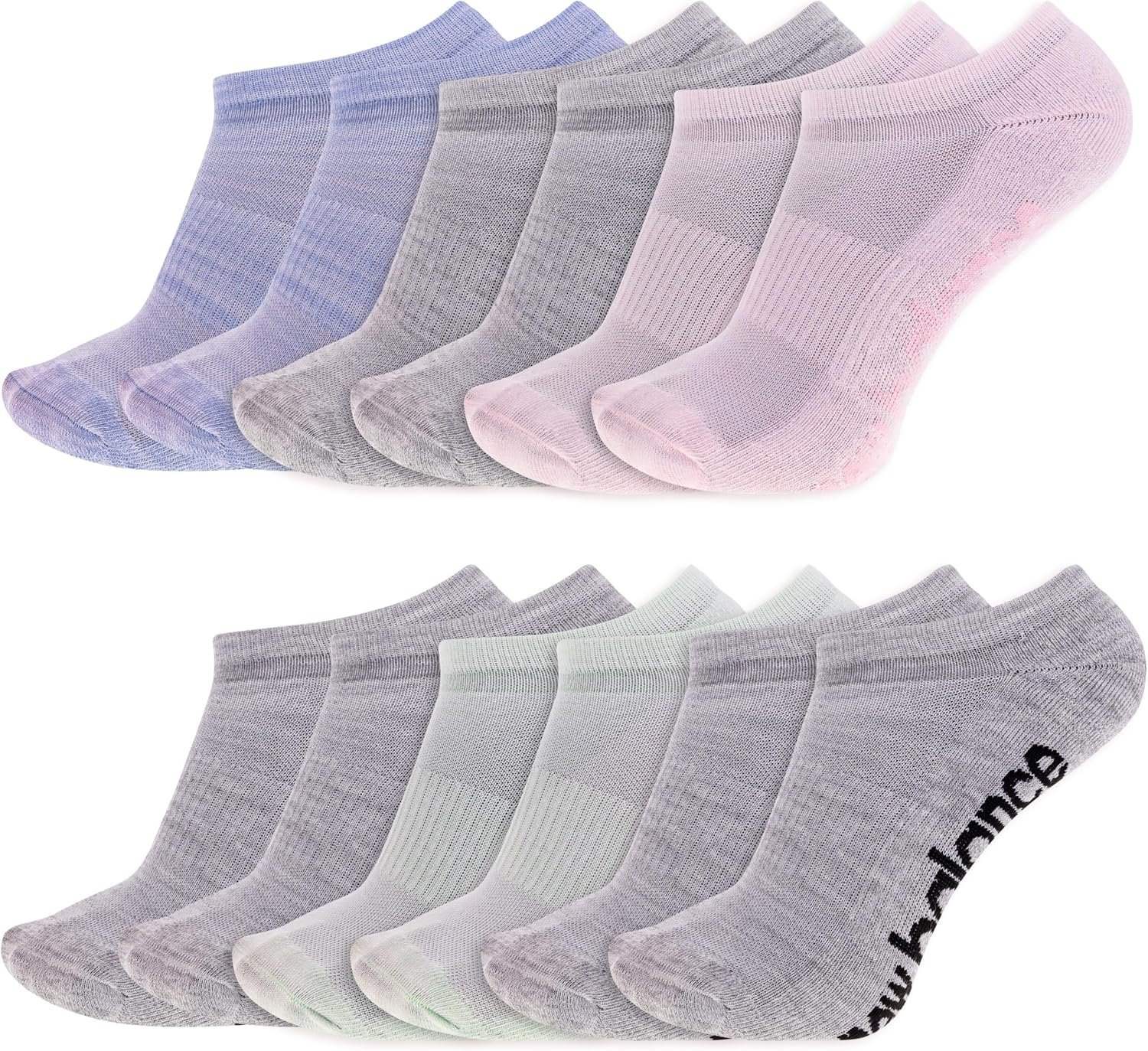New Balance Men’s and Women’s Performance Cushioned No Show Socks – 6 & 12 Pairs – Moisture Wicking