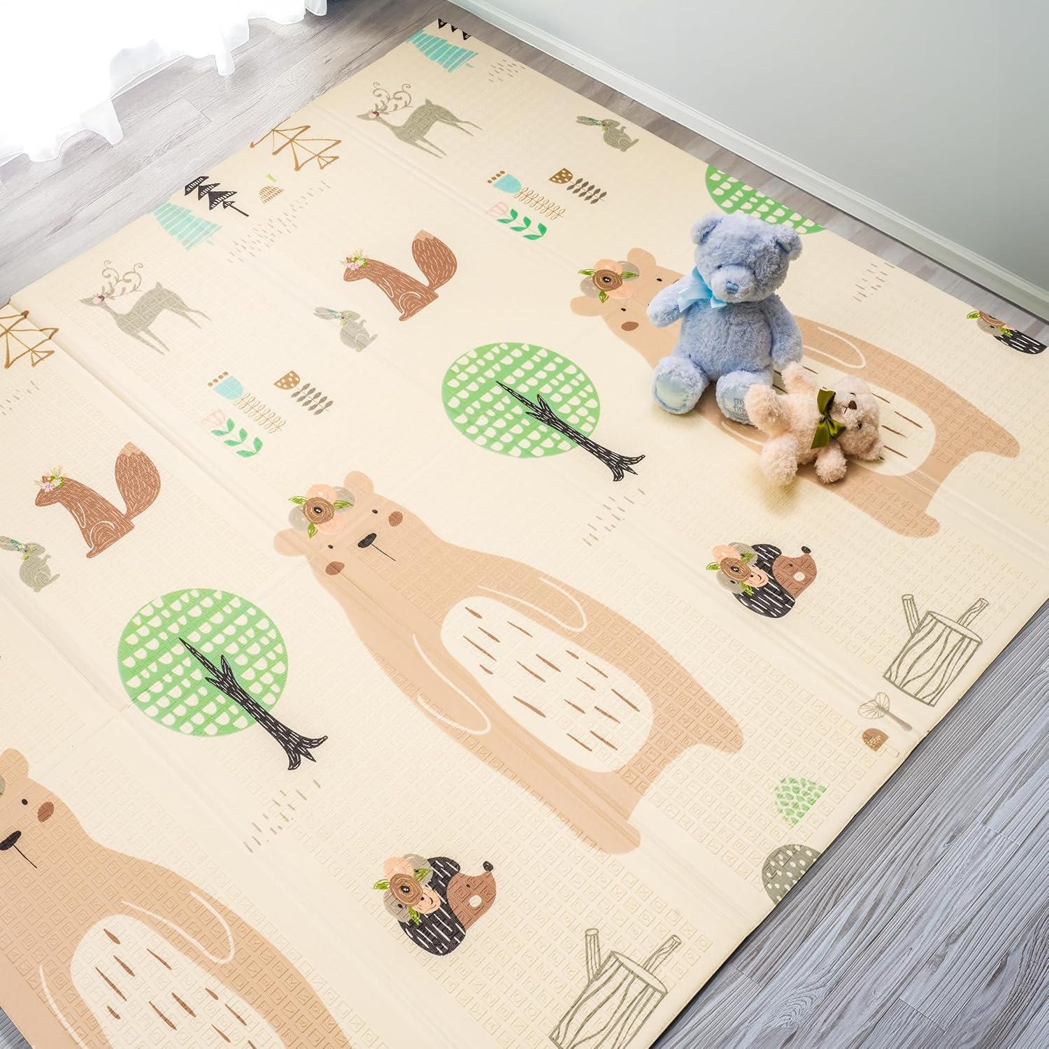 Sorbus Foldable Baby Play Mat, Kids Foam Mats for Floor with Travel Bag – Waterproof Foldable Play Mats for Babies, Infants, Toddlers, and Kids Playtime & Tummy Time 78x70x0.4 (Forest Friends)