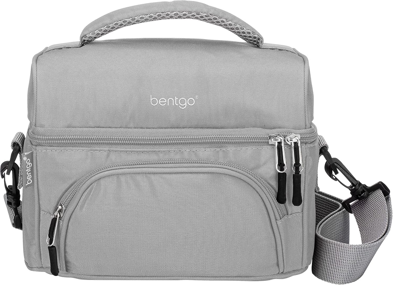 Bentgo Deluxe Lunch Bag – Durable and Insulated Lunch Tote with Zippered Outer Pocket, Internal Mesh Pocket, Padded & Adjustable Straps, & 2-Way Zippers – Fits Most Lunch Boxes (Gray)