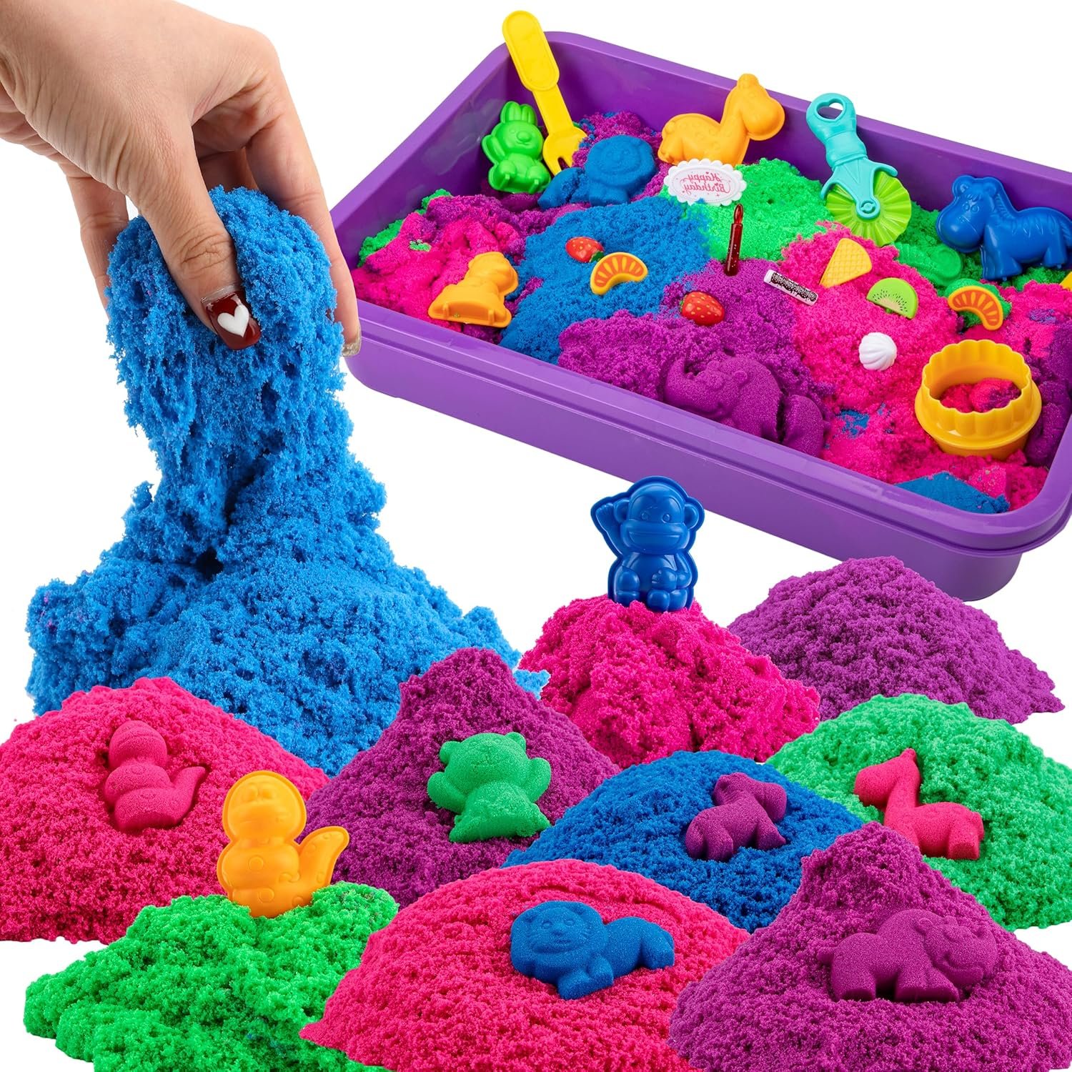 Asoxt Sensory Bin for Boy Girl Kid Toy – 43pcs Play Sand Art Kit with Sandbox, 4lb Color Sand, 17 Molds, Sensory Toy Birthday Gift for Girl Toddler Ages 3-8