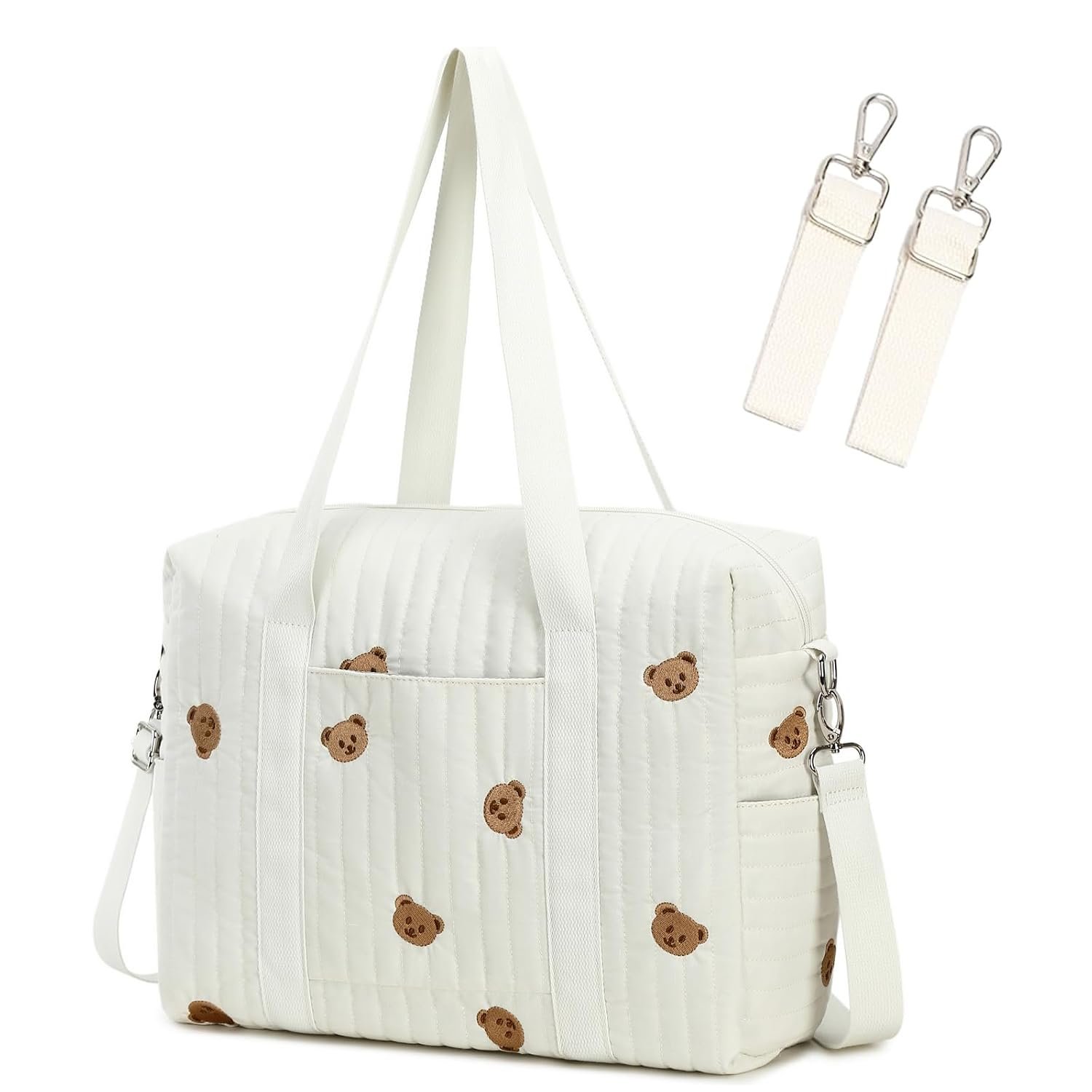 LORADI Diaper Bag Tote with Insulated Pockets and Stroller Hooks for Travel (White, Medium)